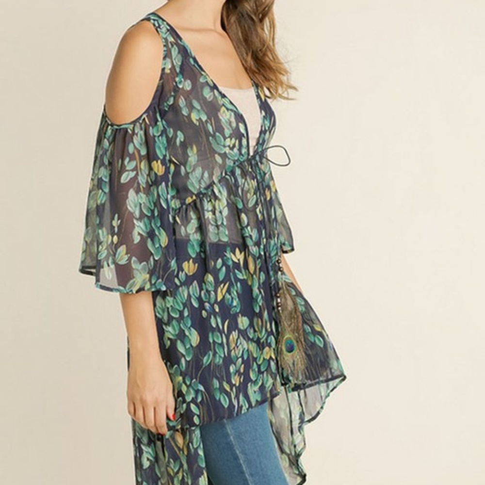 Floral Cold Shoulder Sheer Duster - Picture 5 of 7
